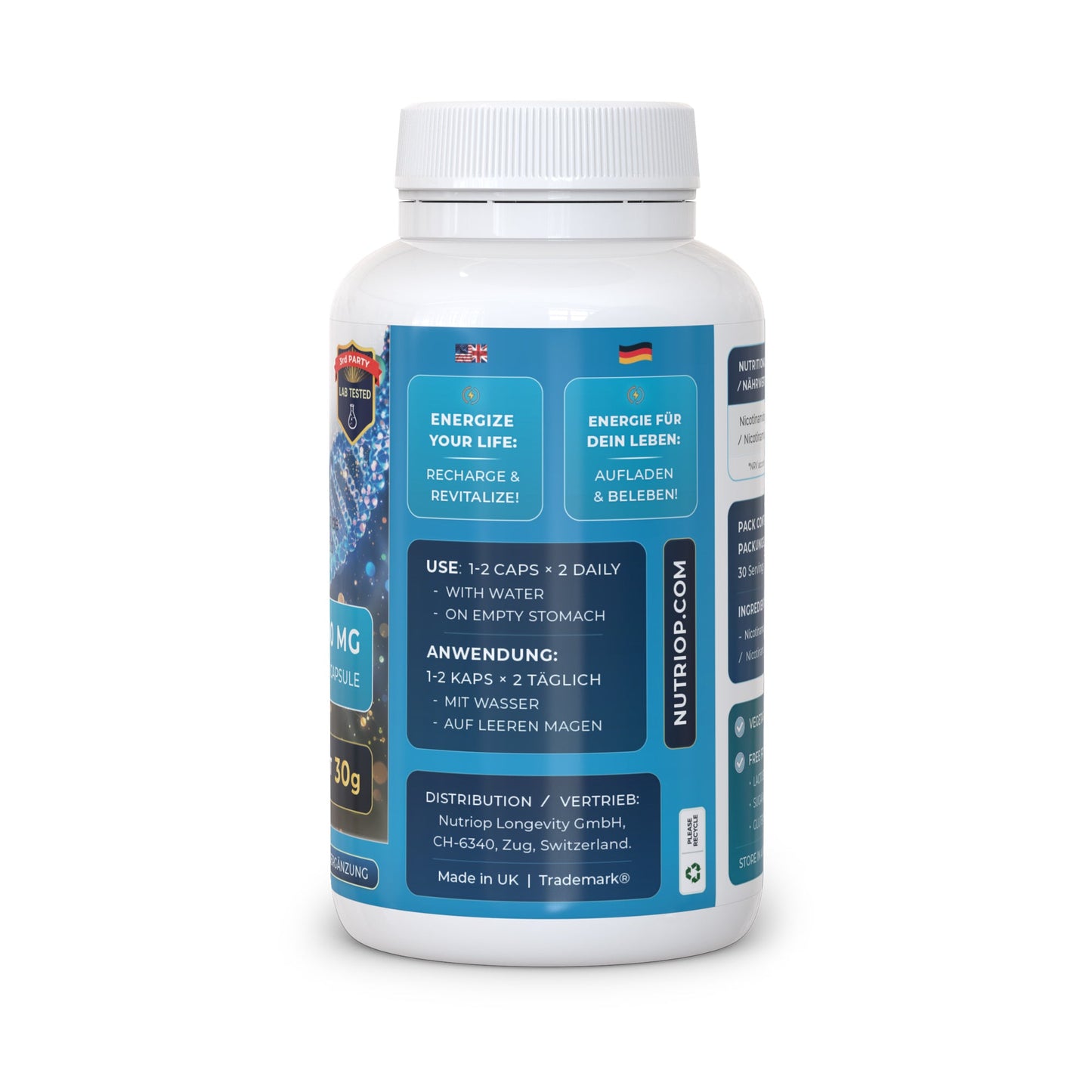 Nutriop Longevity® Pure-NMN Nicotinamide Mononucleotide Extreme Potency 500mg Capsules (x60) - 30 Grams-2