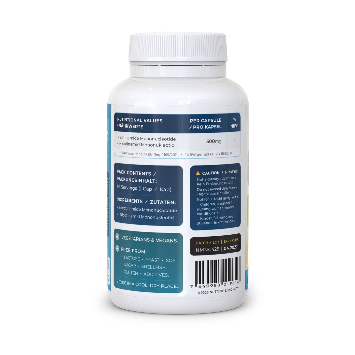 Nutriop Longevity® Pure-NMN Nicotinamide Mononucleotide Extreme Potency 500mg Capsules (x60) - 30 Grams-4