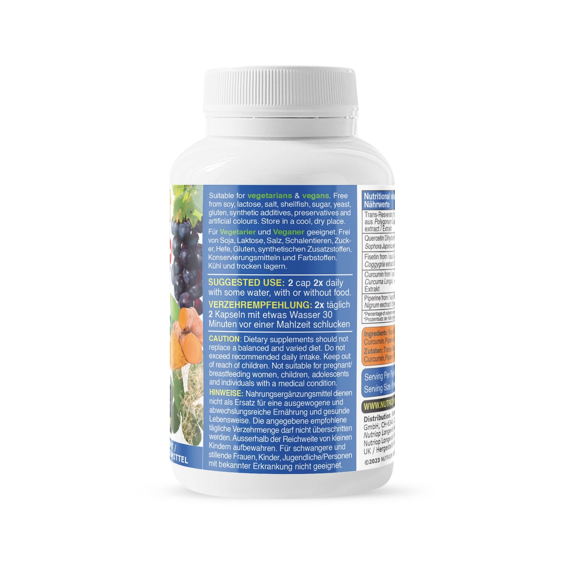 Bio-Enhanced Nutriop Longevity® Resveratrol PLUS with Pure Quercetin, Fisetin, Curcumin and Piperine - 1310mg per serving (x30)-3