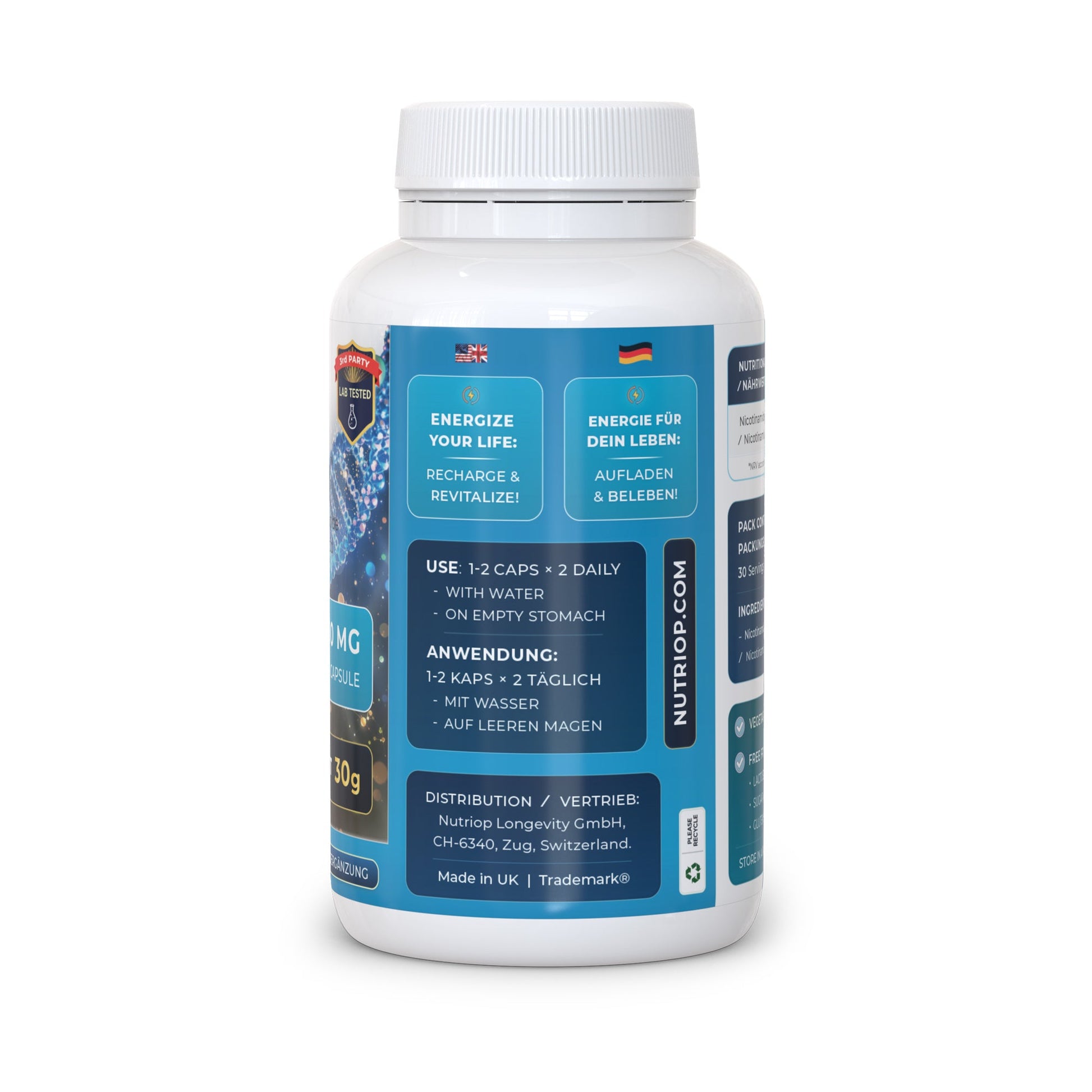 Nutriop Longevity® Pure-NMN Nicotinamide Mononucleotide Extreme Potency 500mg Capsules (x60) - 30 Grams-2