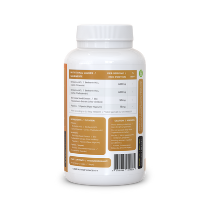 Nutriop Longevity® Bio-Enhanced Berberine HCL with Pure Organic Piperine and Grape Seed Extract - 865mg per serving (x45)-3